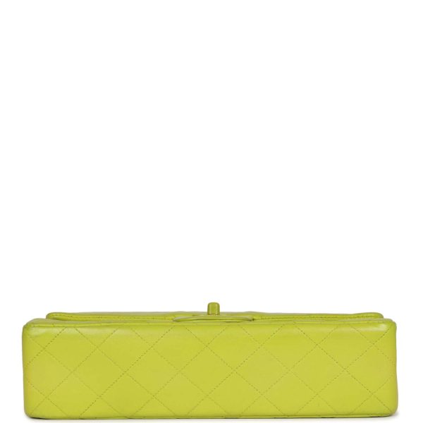 Vintage Chanel Medium Classic Double Flap Lime Green Lambskin Green Hardware For Sale