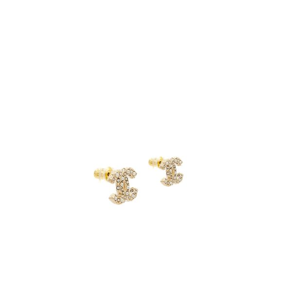 Chanel CC Logo Earrings with Pearl Light Gold Tone Hot on Sale