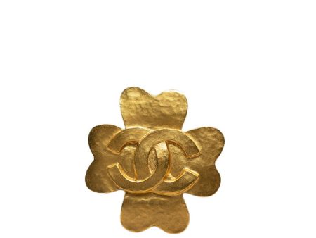 CHANEL Vintage Brooch Cocomark Clover Gold Plating Online