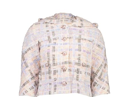 Chanel 18P Size 38 Jacket Cotton Tweed Pink Blue Grey Lavender Fashion