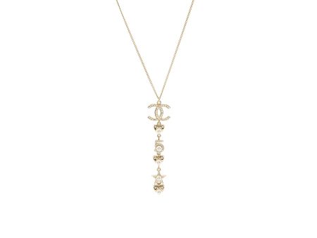 Chanel CC logo with pearl   no 5  star drop necklace crystal gold tone Online Sale