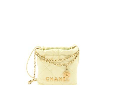 Chanel 23S Mini 22 Bag Shiny Calfskin Light Yellow GHW (Microchip) For Cheap