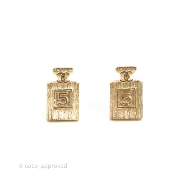 Chanel CC No5 Parfum Earrings Gold Tone 20C For Discount