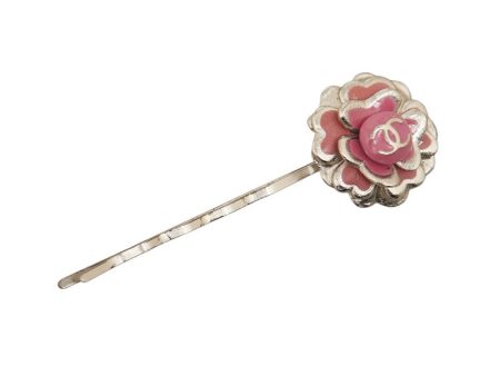 Chanel Cocomark Flowers Hairpin Silver Pink Metal Lady Chanel Sale