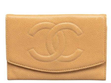 Chanel Cocomark Double Folded Wallet Beige Caviar   CHANEL For Sale