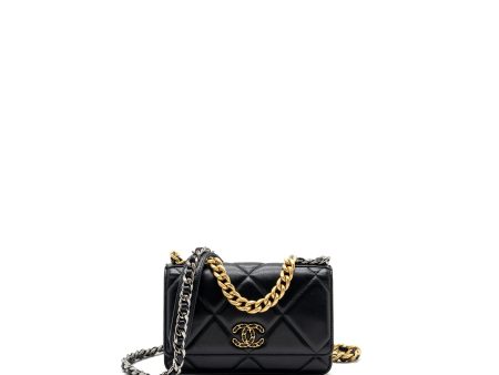 Chanel 19 wallet on chain lambskin black multicolor hardware (microchip) For Sale