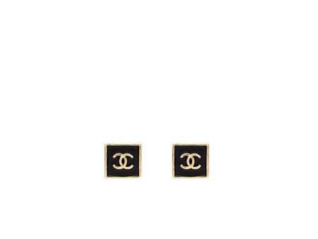 Chanel Square CC Logo Earrings Light Gold Tone For Sale