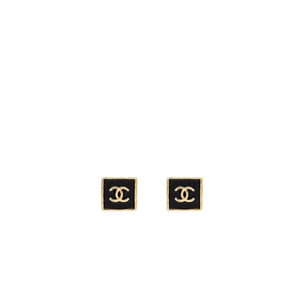 Chanel Square CC Logo Earrings Light Gold Tone For Sale