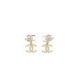 Chanel Triple CC logo drop earrings light gold tone Online Sale