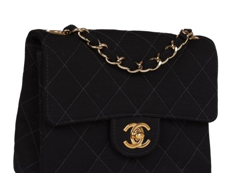 Vintage Chanel Mini Square Flap Bag Black Canvas Gold Hardware For Discount