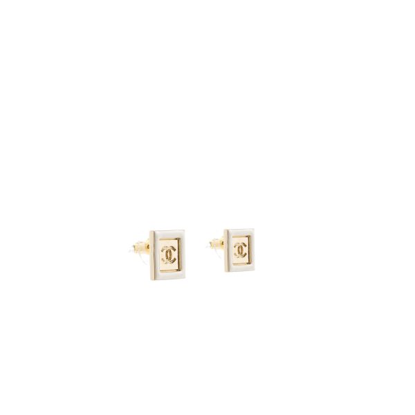 Chanel Square and CC logo earrings white gold tone Cheap