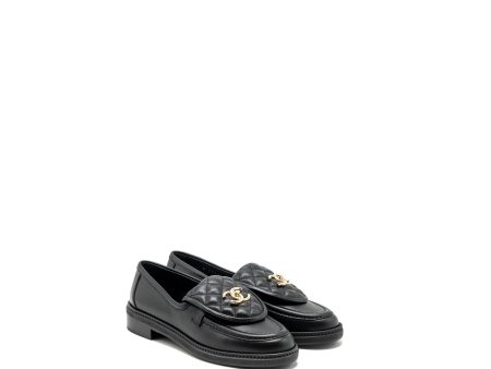 Chanel size 38 Quilted CC logo loafer black LGHW For Cheap