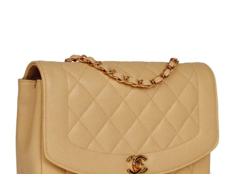 Vintage Chanel Medium Diana Flap Bag Beige Caviar Gold Hardware For Discount