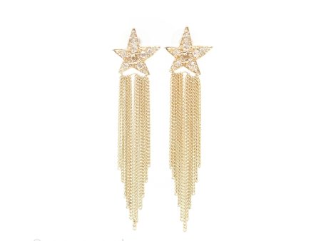 Chanel CC Crystal Star Drop Earrings Gold Tone 17A on Sale