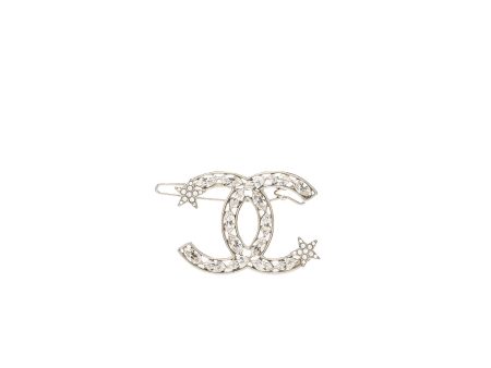 Chanel Giant CC logo hair clip with crystal silver tone Hot on Sale