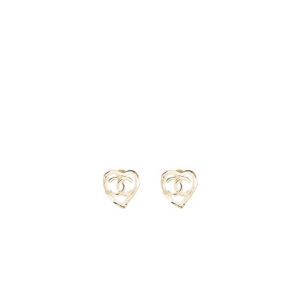 Chanel Heart and CC Logo Earrings Light Gold Tone Online