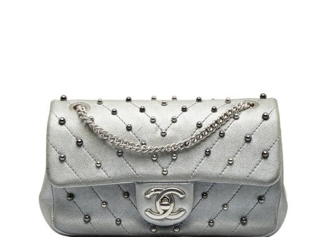 Chanel V Stitch Cocomark Chain Shoulder Bag Silver Leather Supply