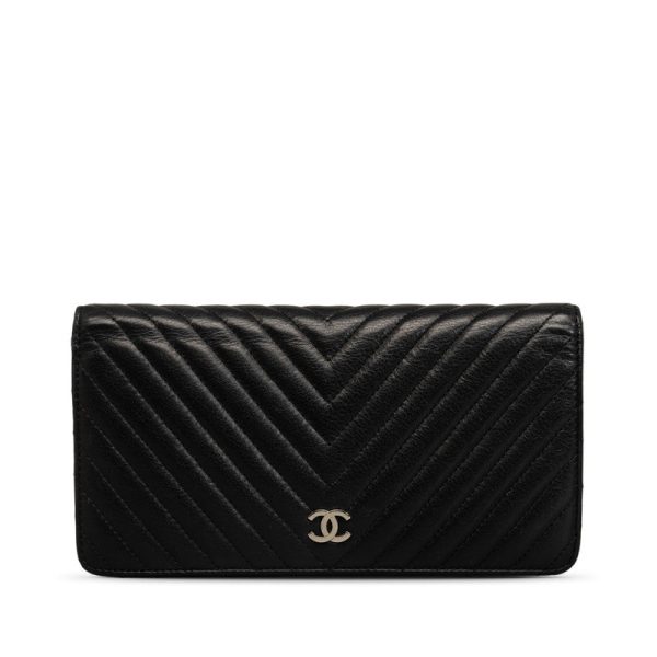 Chanel Chevron Cocomark V titch Long Wallet Black Silver   CHANEL Discount