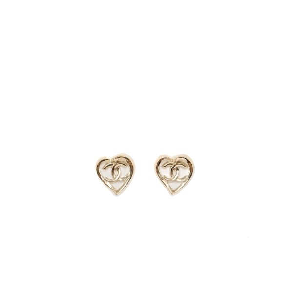 Chanel Heart and CC Logo Earrings Light Gold Tone Online