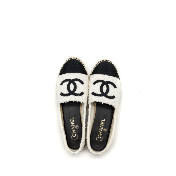 Chanel size 40 espadrilles cotton tweed white   black Online Hot Sale