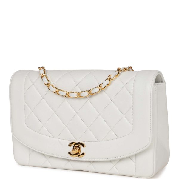 Vintage Chanel Medium Diana Flap Bag White Lambskin Gold Hardware Hot on Sale