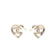 Chanel Giant Heart and CC logo earrings light gold tone For Cheap