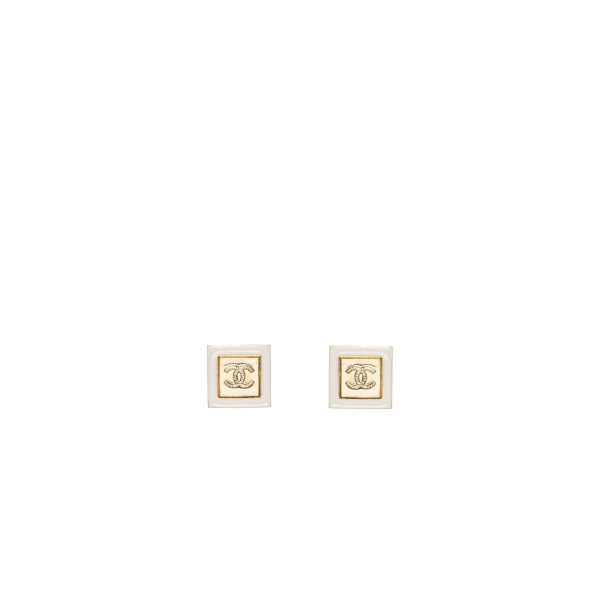 Chanel Square and CC logo earrings white gold tone Cheap