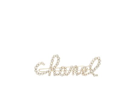 Chanel Letter crystal and pearl hair clip light gold tone Online now