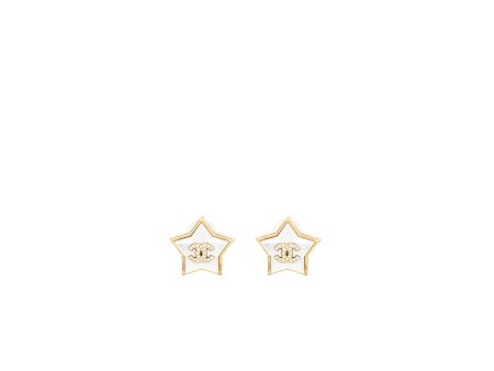 Chanel star and cc logo ear clips ivory and gold tone Supply