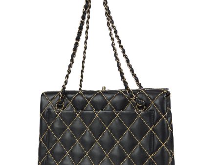 Chanel Wild Stitch Chain Handbag Black Calfskin Discount