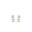 Chanel Triple CC logo drop earrings light gold tone Online Sale