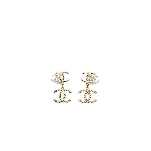 Chanel Triple CC logo drop earrings light gold tone Online Sale