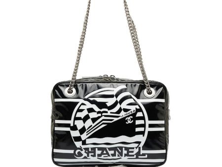 Chanel 19 Cruise Collection LA PAUA Cocomark Chain Shoulder Bag Black White PVC Leather  CHANEL For Discount