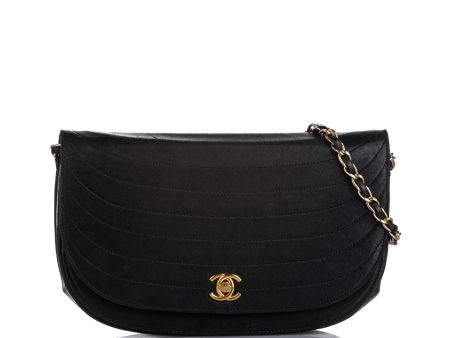 Chanel Quilted Half Moon Lambskin Leather Flap Bag Black For Discount