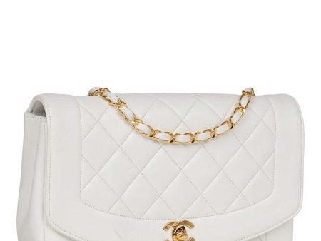 Vintage Chanel Medium Diana Flap Bag White Lambskin Gold Hardware Hot on Sale