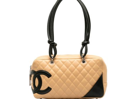 Chanel Cambon Cocomark Bowling Bag Handbag Mini Boston Bag Beige Leather  CHANEL Cheap