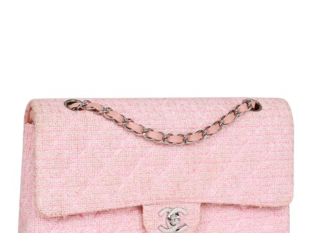 Vintage Chanel Medium Classic Double Flap Bag Pink Tweed Silver Hardware Online now