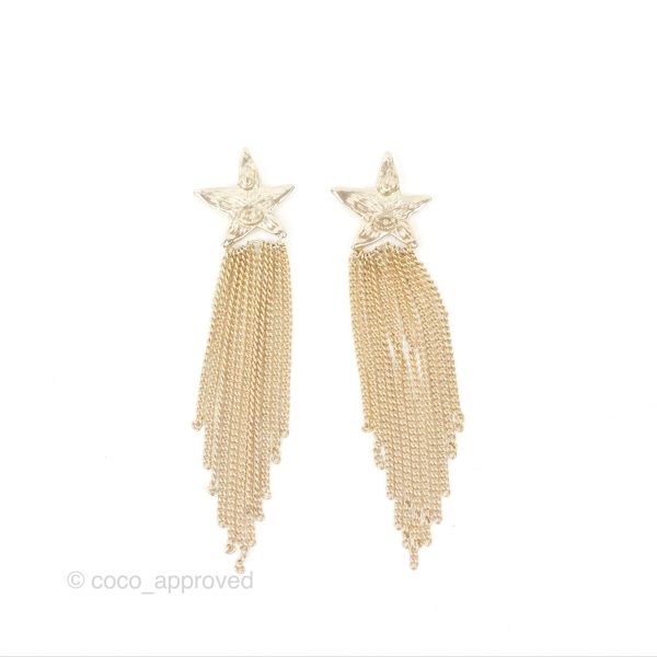 Chanel CC Crystal Star Drop Earrings Gold Tone 17A on Sale