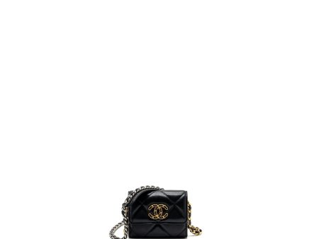 Chanel 19 flap card holder with chain lambskin black multicolor hardware For Sale