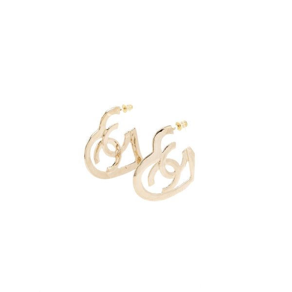 Chanel Giant Heart and CC logo earrings light gold tone For Cheap