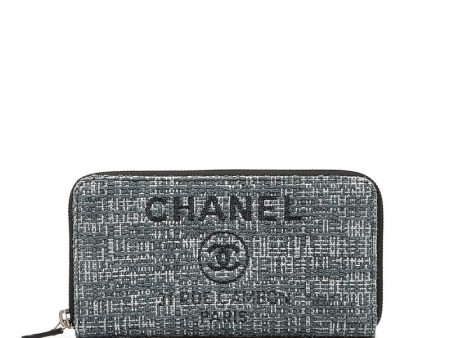 CHANEL Long Zip Wallet in Tweed Denim Blue Hot on Sale