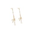 Chanel pearl   cc logo   bow tie drop earrings gold tone Discount