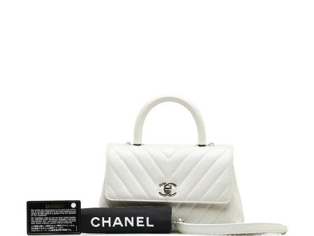 Chanel Chevron V tick Coco Handle Handbag Shoulder Bag 2WAY White Caviar S  CHANEL Online now