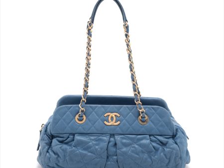 Chanel Matrasse  Leather Chain Handbag  Blue Gold  15th Online Hot Sale