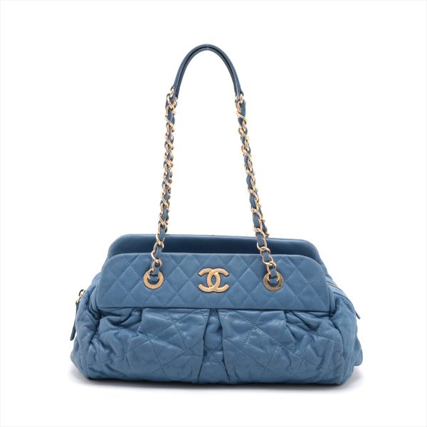 Chanel Matrasse  Leather Chain Handbag  Blue Gold  15th Online Hot Sale