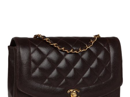 Vintage Chanel Medium Diana Flap Bag Brown Caviar Gold Hardware Discount