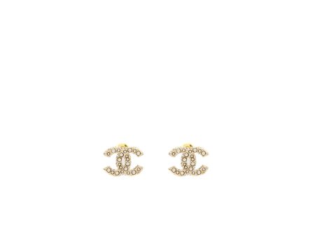 Chanel CC Logo Earrings with Pearl Light Gold TONE For Sale