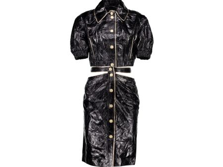 Chanel 22s Size 34 Blouson and Skirt Suit Leather Cotton Silk Black Gold For Sale