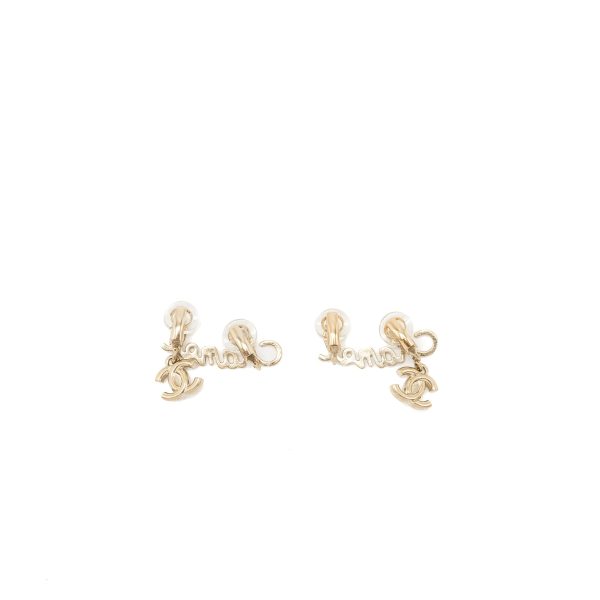 Chanel letter and cc drop ear clip gold tone on Sale