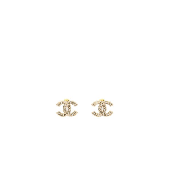 Chanel CC Logo Earrings with Pearl Light Gold Tone Hot on Sale